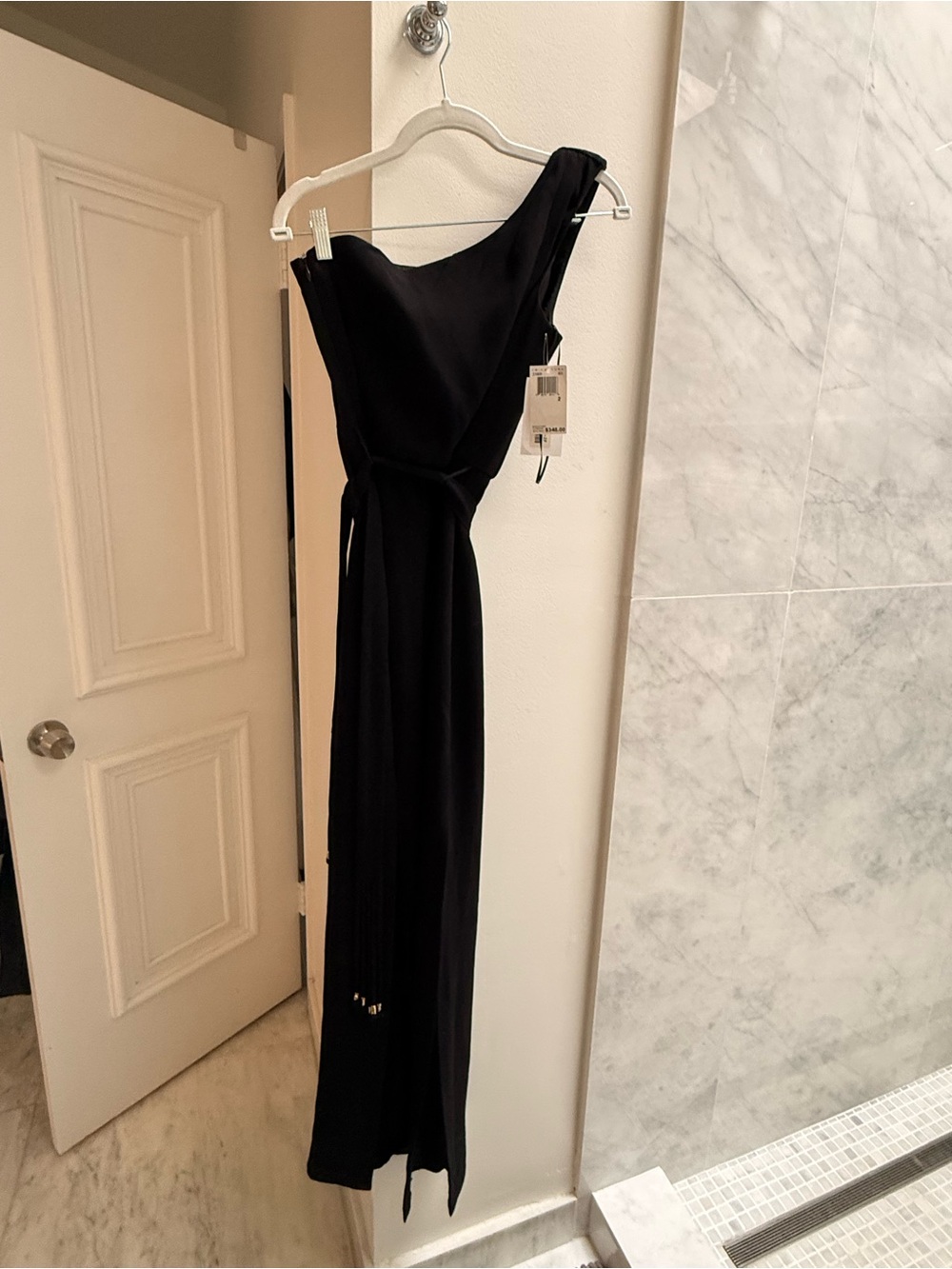 Trina Turk Black One-Shoulder Evening Dress with Waist Tie